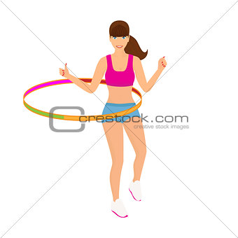 beautiful woman exercisingwith hula hoop