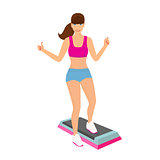 Beautiful woman doing aerobic workout with stepper platform