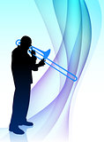 Trumpet Musician on Abstract Flowing Background