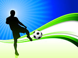 Soccer Player on Abstract Wave Background
