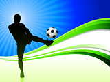Soccer Player on Abstract Wave Background
