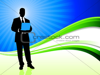 Businessman on Abstract Wave Background