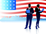 Business Couple with American Flag Background