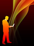 Businessman on Abstract Flowing Flame Background