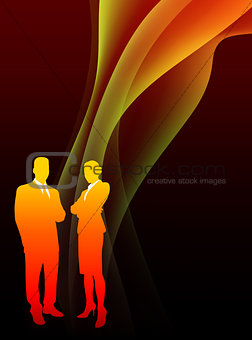 Business Couple on Abstract Flowing Flame Background