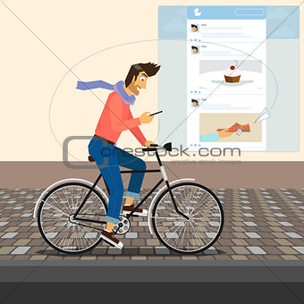 Handsome guy is riding a bike