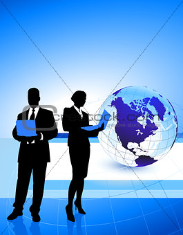 Business Couple with Globe Background