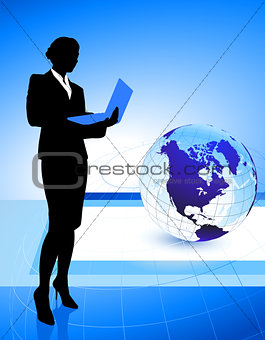 Businesswoman on Globe Background