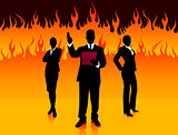 Business Team on Fire Background