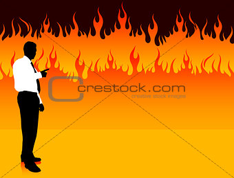 Businessman on Fire Background