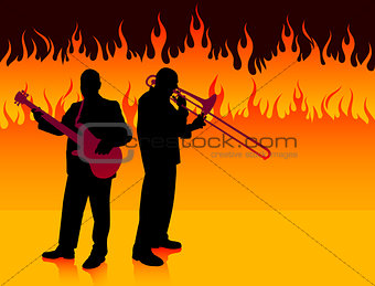 Live Band on Fire Background