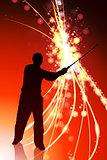 Karate Sensei with Sword on Abstract Light Background