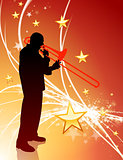 Trumpet Musician on Abstract Light Background with Stars