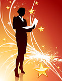 Businesswoman on Abstract Star Light Background