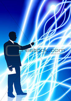 Businessman on Light Line Background