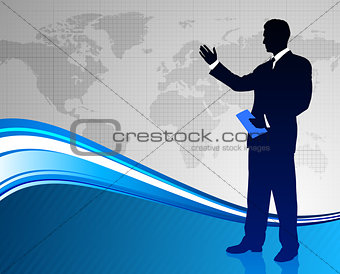 Businessman on Abstract World Map Background