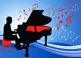 Piano Musician on Musical Note Background