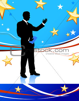 Businessman on Abstract United States Background