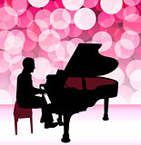 Piano Musician on Pink Lens Flare Background