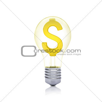 Gold dollar sign inside the bulb