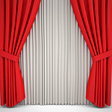 Opened red curtain lit Spotlight