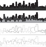 city silhouette in black, gray and with interpretation 7