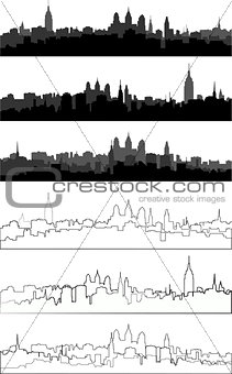 city silhouette in black, gray and with interpretation 5