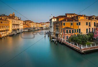 View on Grand Canal from Accademia Bridge at Sunrise, Venice, It
