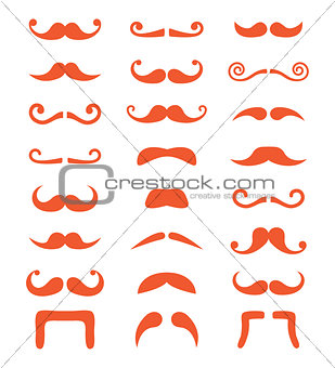 Ginger moustache or mustache vector icons set