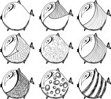 Set of funny fish art illustration vector