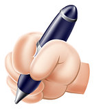 Cartoon hand writing with pen