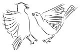 two sparrows fighting, sketch vector