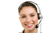 happy smiling female support phone operator 
