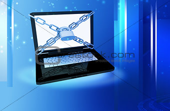 Laptop on a blue fantasy background