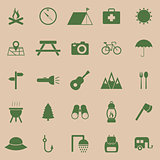 Camping color icons on brown background