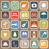 Camping flat icons on brown background