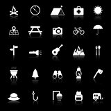 Camping icons with reflect on black background