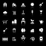 Farming icons with reflect on black background