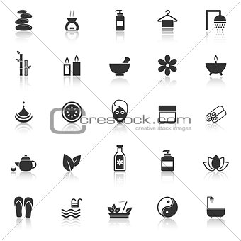 Spa icons with reflect on white background