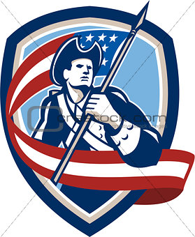 American Patriot Soldier Waving Flag Shield