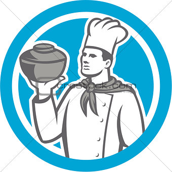 Chef Cook Holding Up Pot Retro