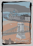 Budapest cityscape hand drawing postcard 