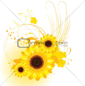 Orange background with sunflowers 