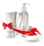Cosmetic container gift set with santa hat