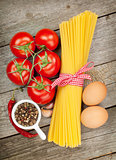 Pasta, tomatoes, eggs and spices