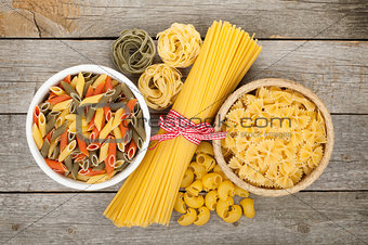 Pasta on wooden table