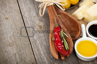 Herbs, spices, tomatoes and cheese
