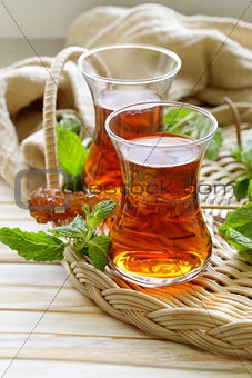 traditional Arabic Turkish tea served with fresh mint