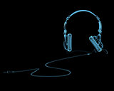 Headphones x-ray blue transparent isolated on black