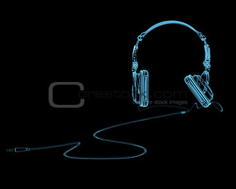 Headphones x-ray blue transparent isolated on black